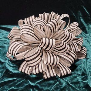 Christmas Tree Bow Topper, Black and Cream Striped‎ Bow Tree Topper 44 Loop